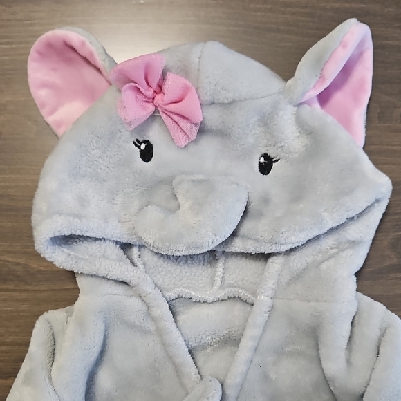 Hudson Baby Elephant Hooded Baby Robe 0-9M Gray with Pink Bow - Picture 2 of 9